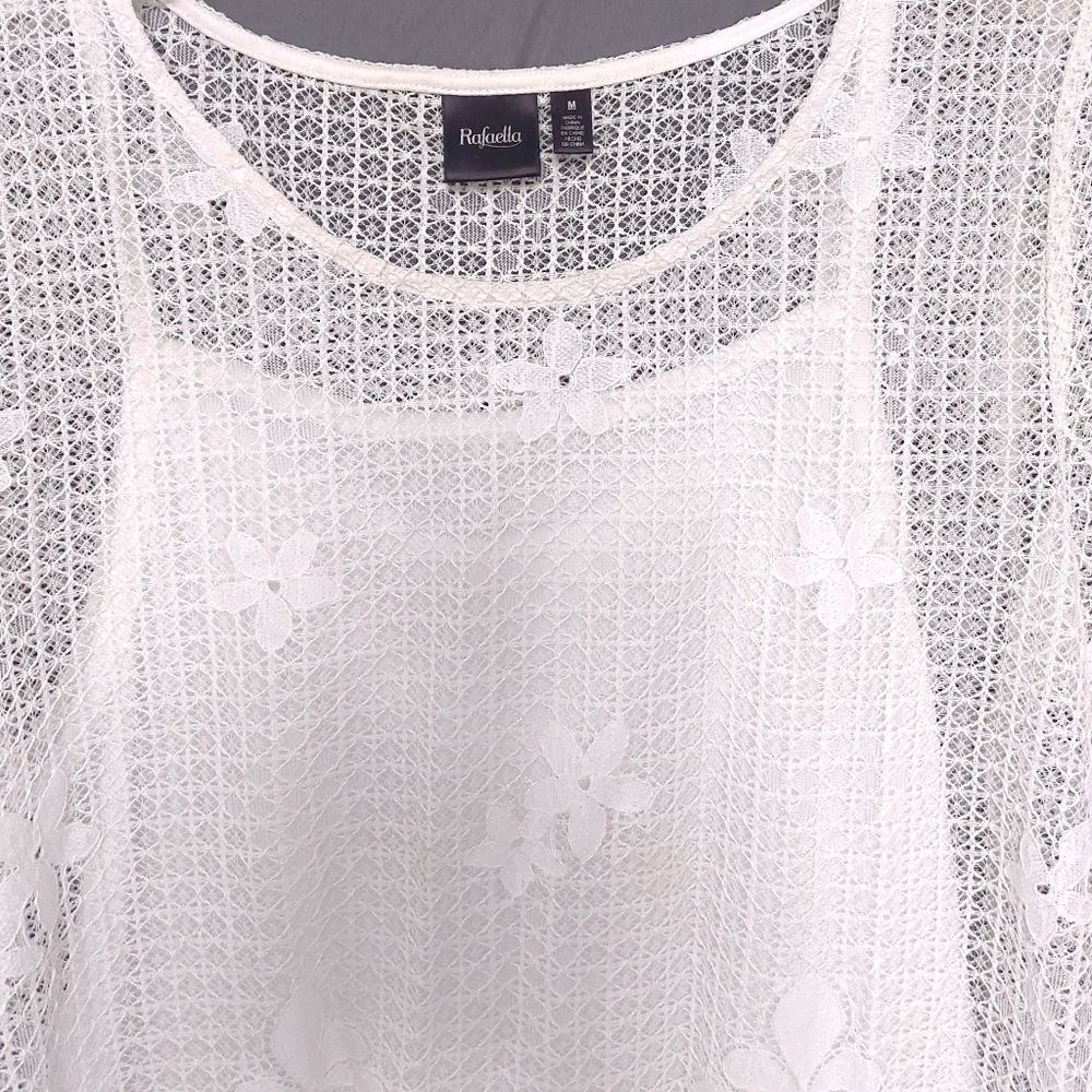 Rafaella Womens M White Crochet Over Attached Slip Tank Top - Picture 3 of 4